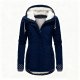 Women's Navy Blue Polka Dot Trim Fleece-Lined Hooded Jacket