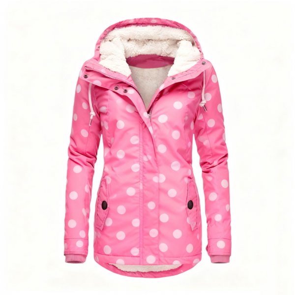 Women's Pink Polka Dot Fleece-Lined Hooded Jacket