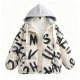 Women's Streetwear Graffiti Letter Print Contrast Hood Puffer Jacket