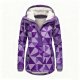 Women's Purple Geometric Pattern Fleece-Lined Hooded Jacket