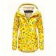 Women's Yellow Sunflower Print Fleece-Lined Hooded Jacket