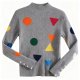 Women's Gray Ribbed Turtleneck Sweater with Colorful Geometric Print