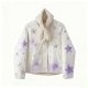 Women's Dreamy Starry Sky Print Cream Quilted Jacket with Faux Fur Collar