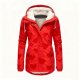 Women's Red Heart Print Fleece-Lined Hooded Jacket